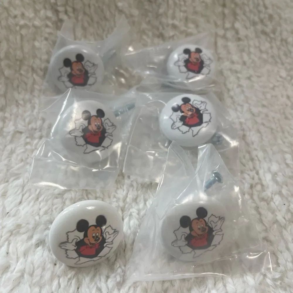 Mickey Mouse  white porcelain Set of 6 Dresser Drawer pulls knobs